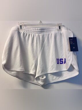 White 'USA' Women's Athletic Lounge Shorts - Casual Comfort L